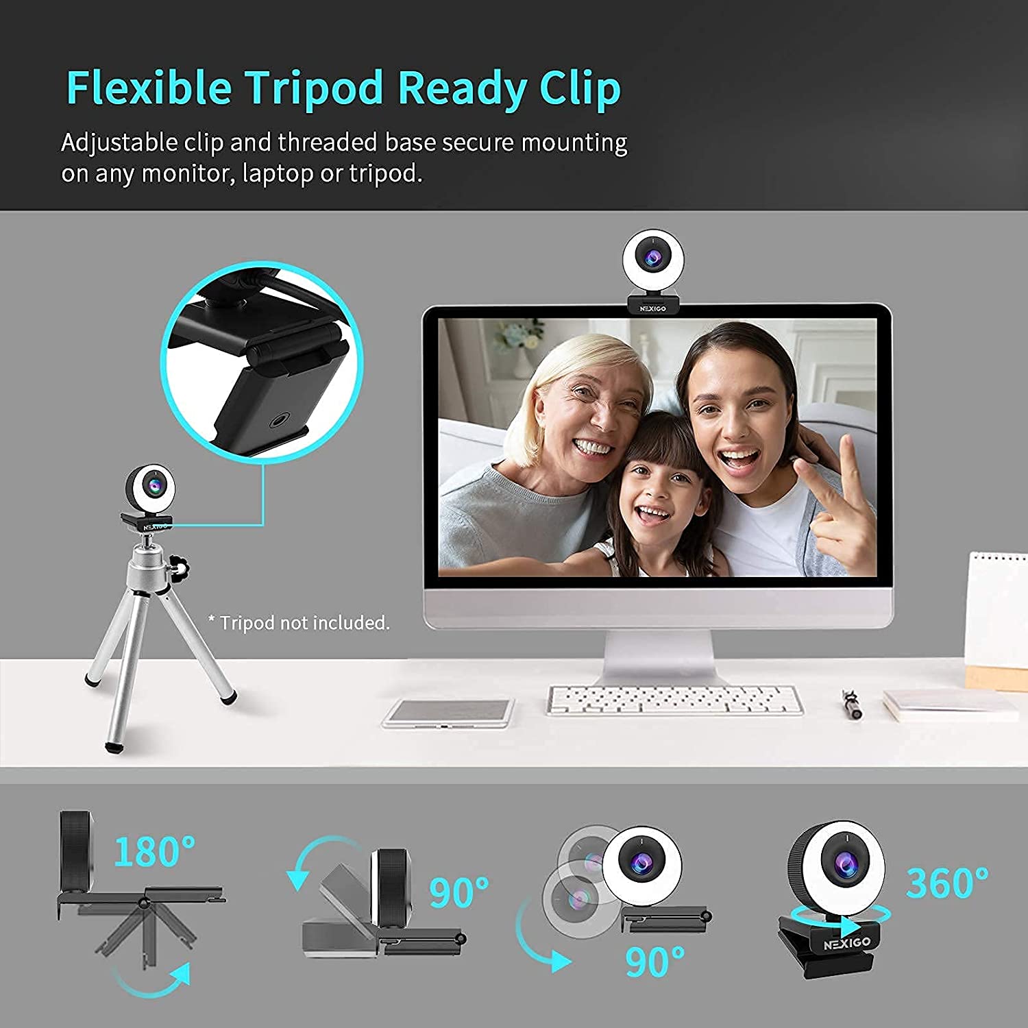 nexigo-n620e-webcam-1080p-60fps-mit-autofokus-und-ringlicht image 8