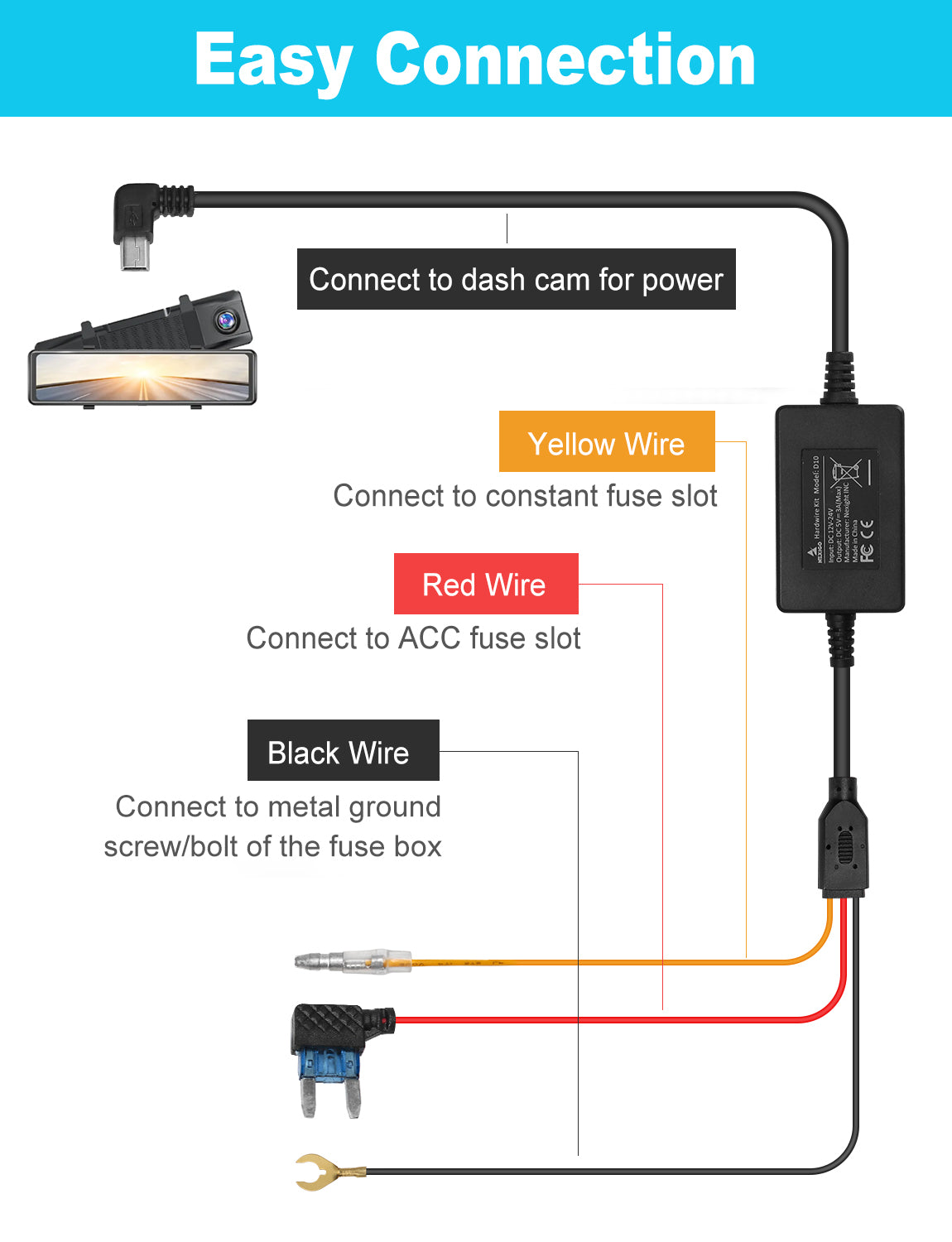 nexigo-hardwire-kit-mit-fuse-kit-f-r-d10-d101-d102-dashcam image 7
