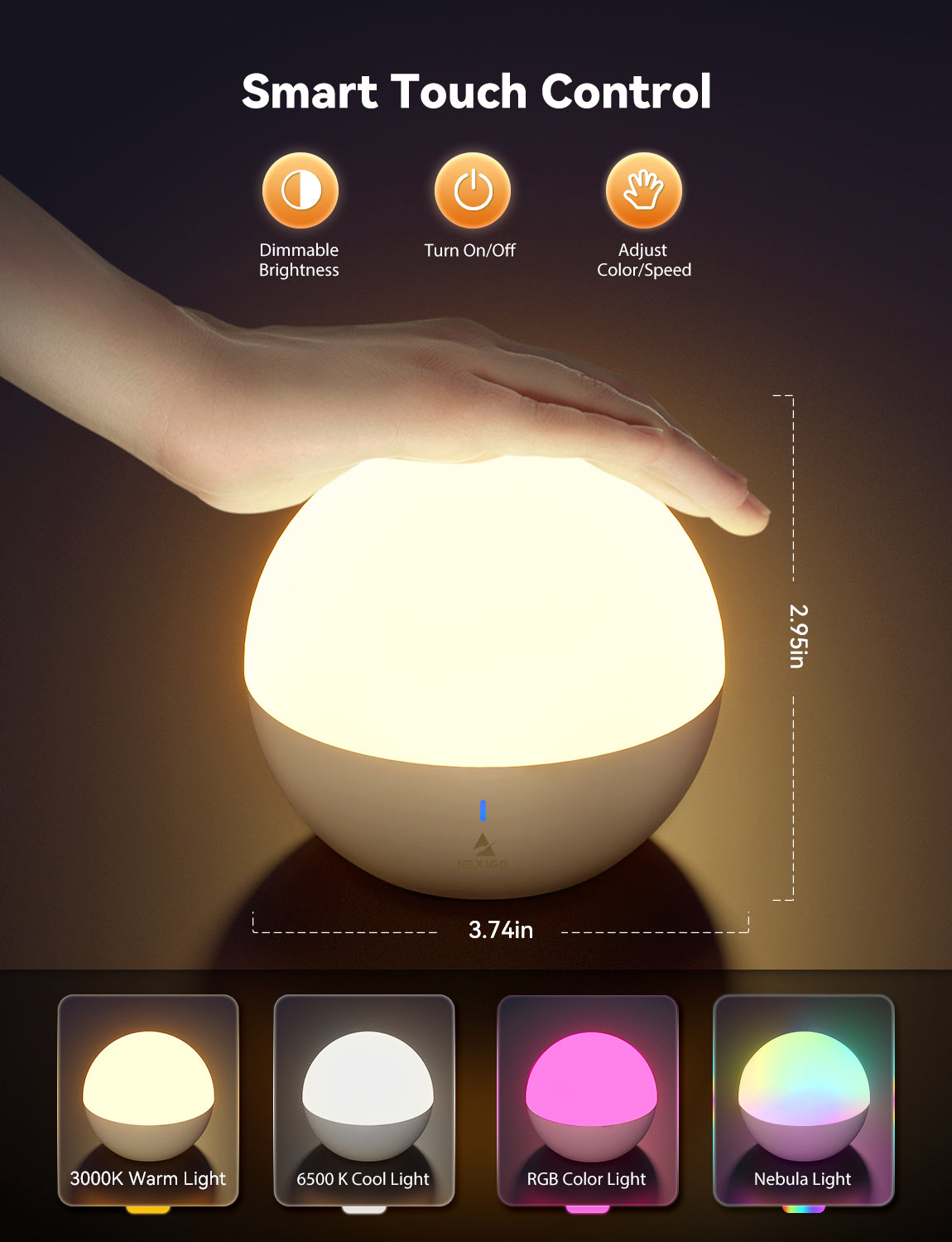 nexigo-lt21-nachtlicht-usb-wiederaufladbar-mit-touch-dimmer image 2