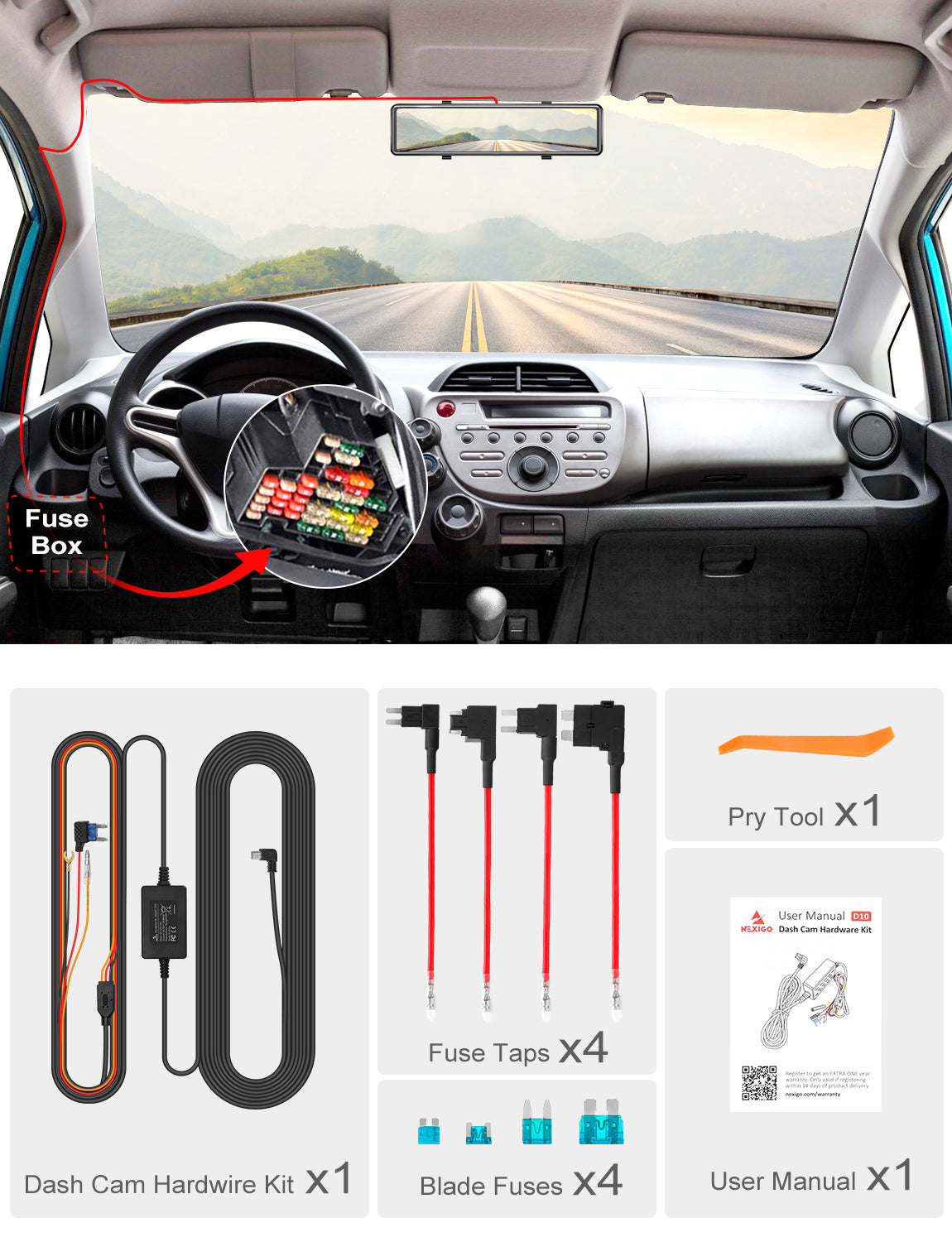 nexigo-hardwire-kit-mit-fuse-kit-f-r-d10-d101-d102-dashcam image 8