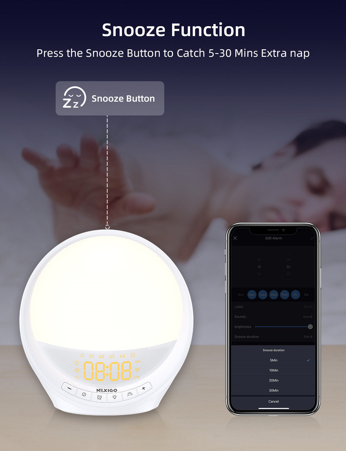 nexigo-lt10s-smart-sunrise-wecker-mit-licht image 7