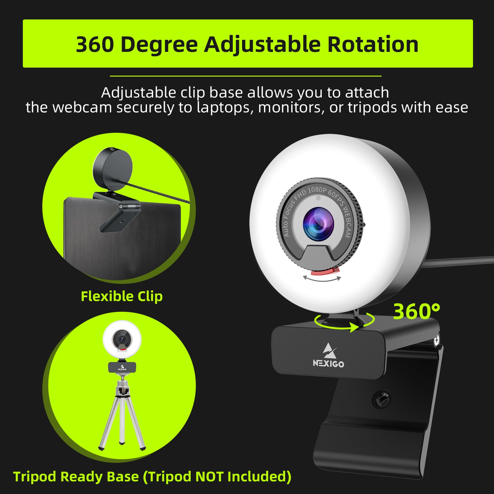 nexigo-n960e-streaming-webcam-1080p-60fps-mit-ringlicht image 7