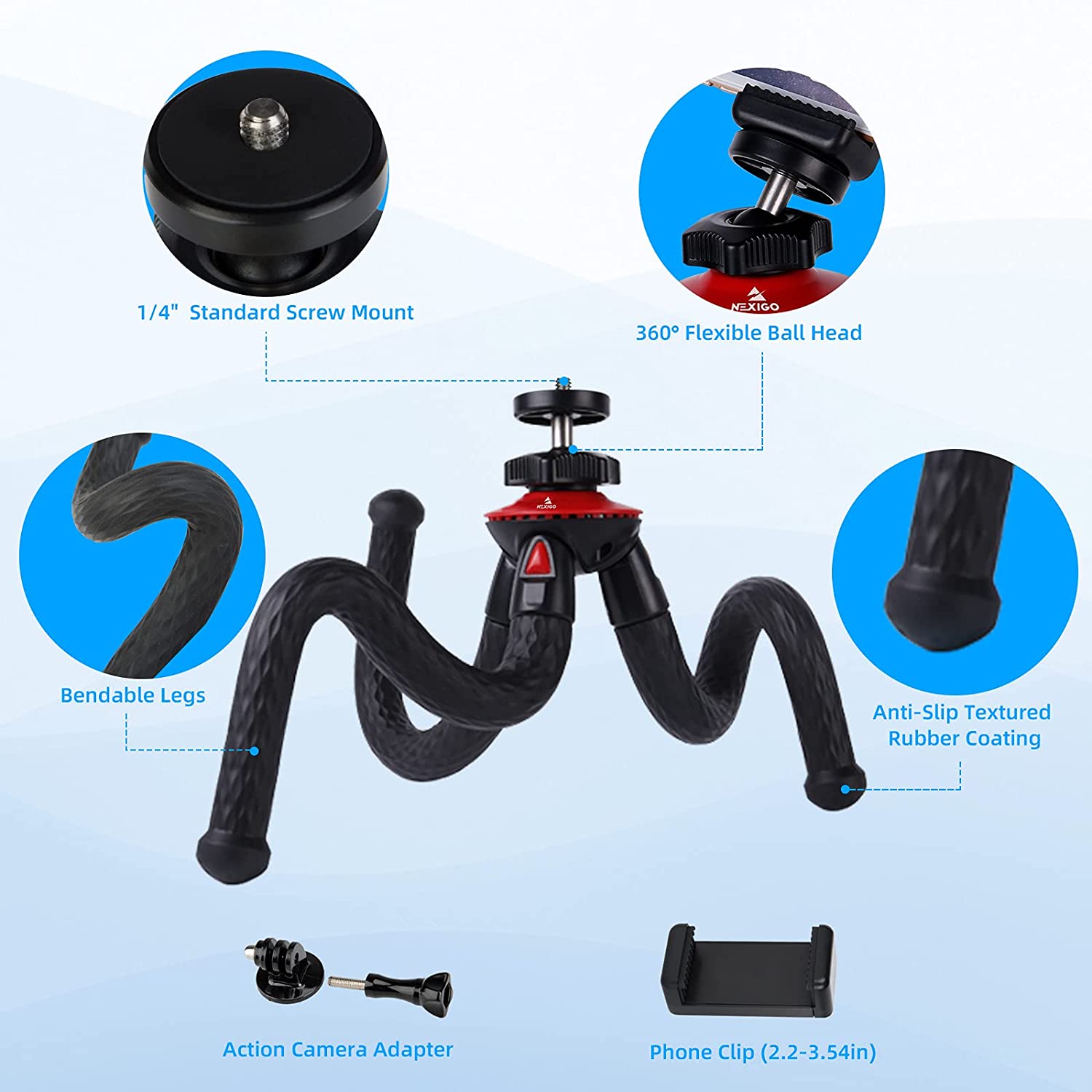 nexigo-flexible-tripod-stativ-f-r-kamera-handy-webcam image 6
