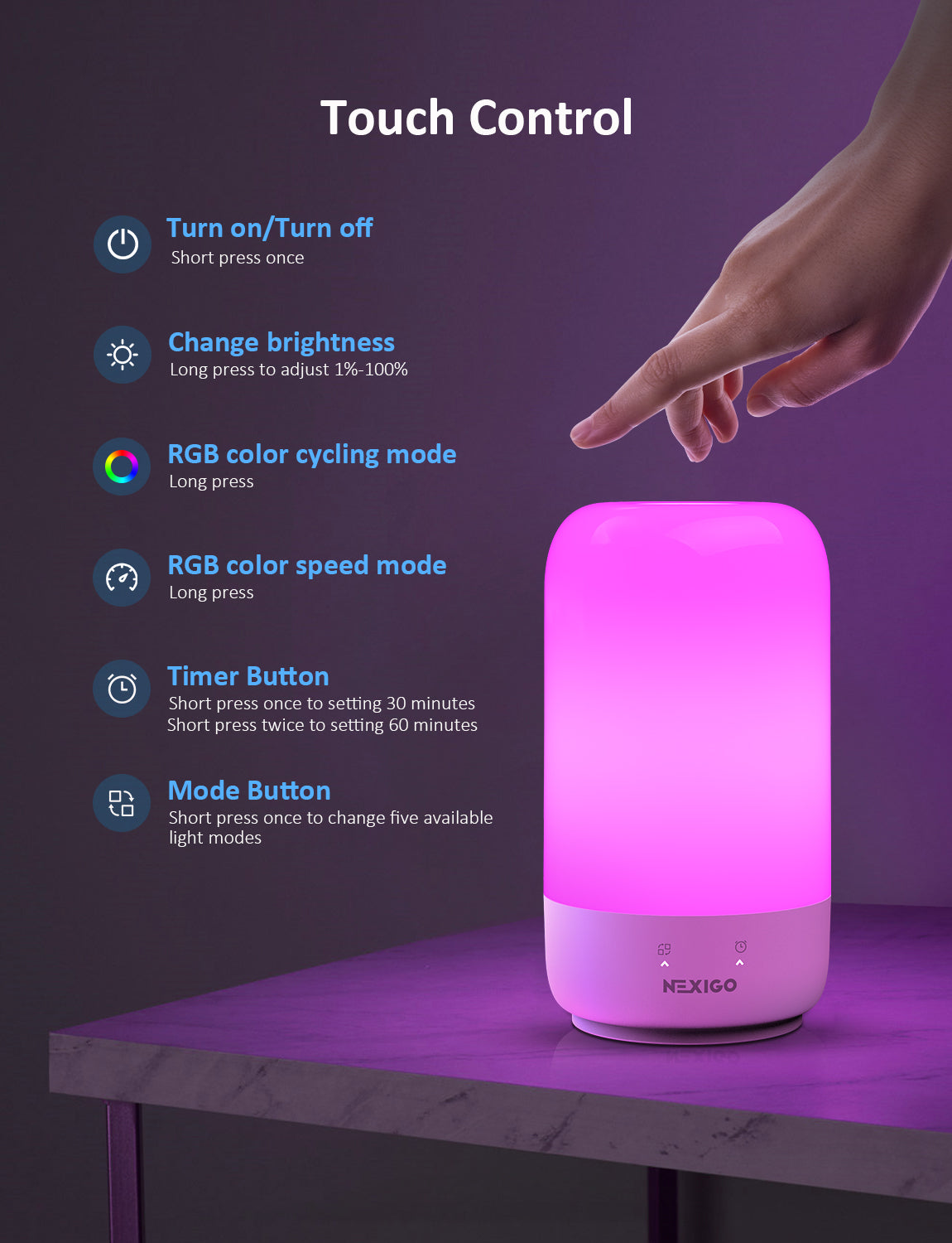nexigo-lt01s-smart-tischlampe-rgbw-nachttischlampe image 3