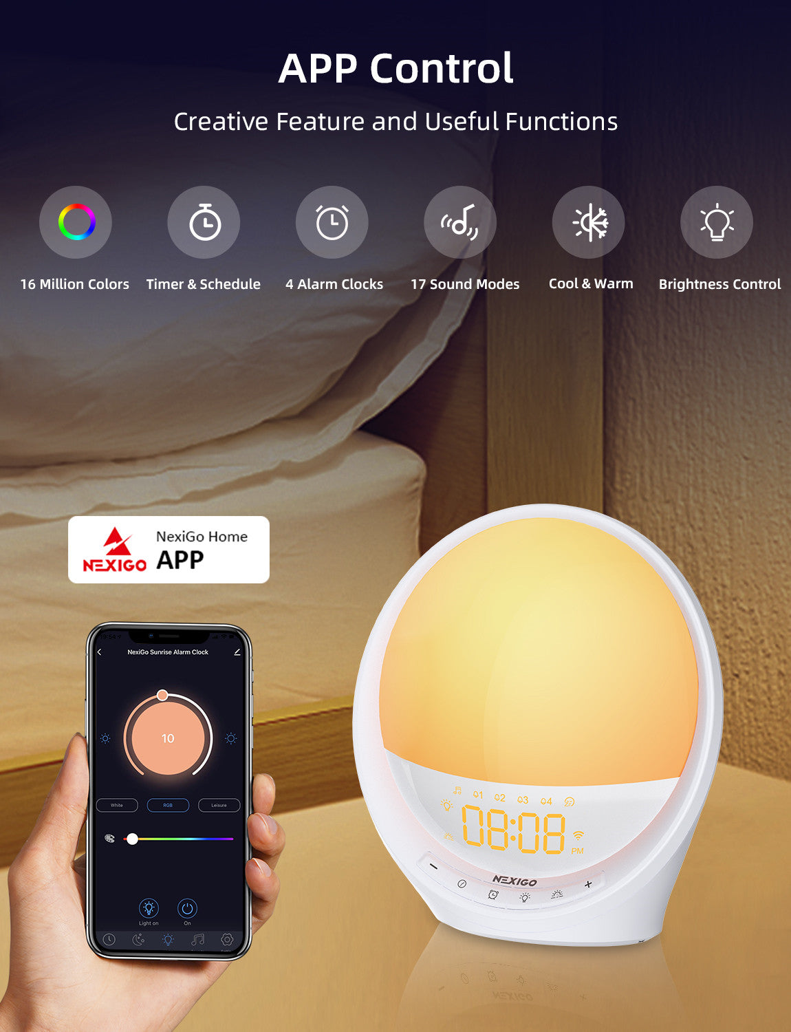 nexigo-lt10s-smart-sunrise-wecker-mit-licht image 3