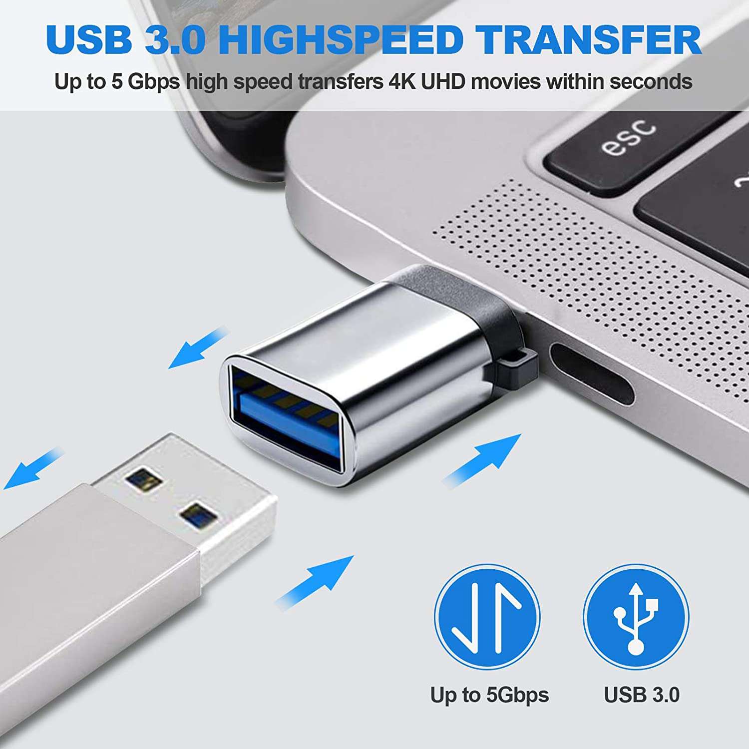 nexigo-usb-c-auf-a-adapter-silber-usb-3-0-5gbps image 2