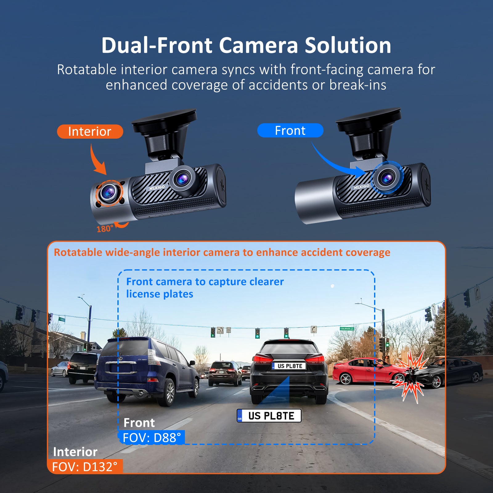 nexigo-d621-3-kanal-dashcam-2k-1080p-1080p-mit-gps-und-wifi image 3
